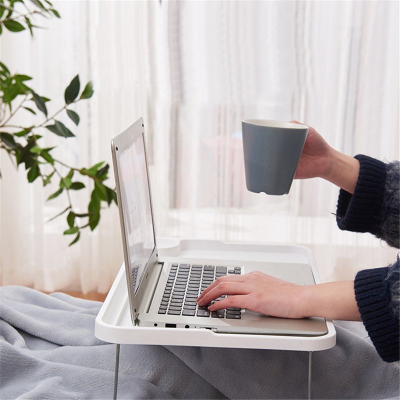 Foldable Laptop Bed Table with Storage Drawer & Water Bottle Holders - Multi-Function Couch Desk