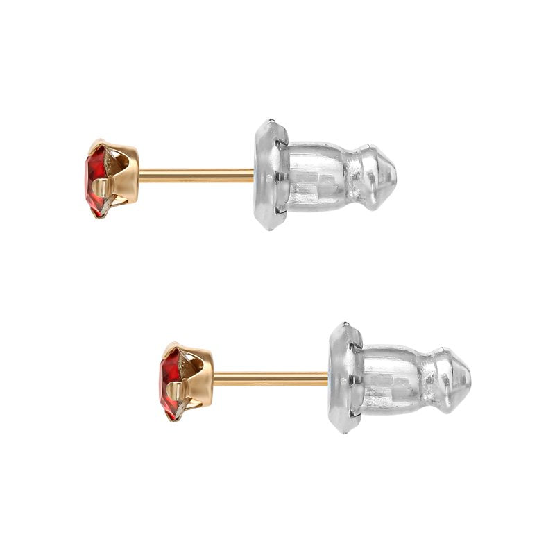 Women's 14K Yellow Gold Birthstone Stud Earrings - January Crystal