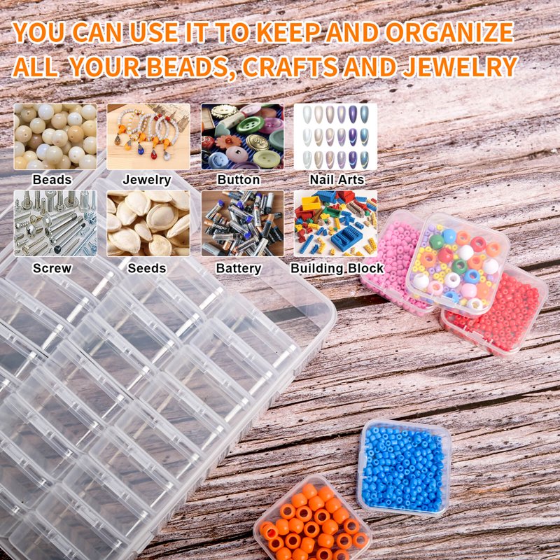 Clear Plastic Bead Organizer Boxes with Labels - Craft Storage Set for Jewelry, Beads, DIY Projects