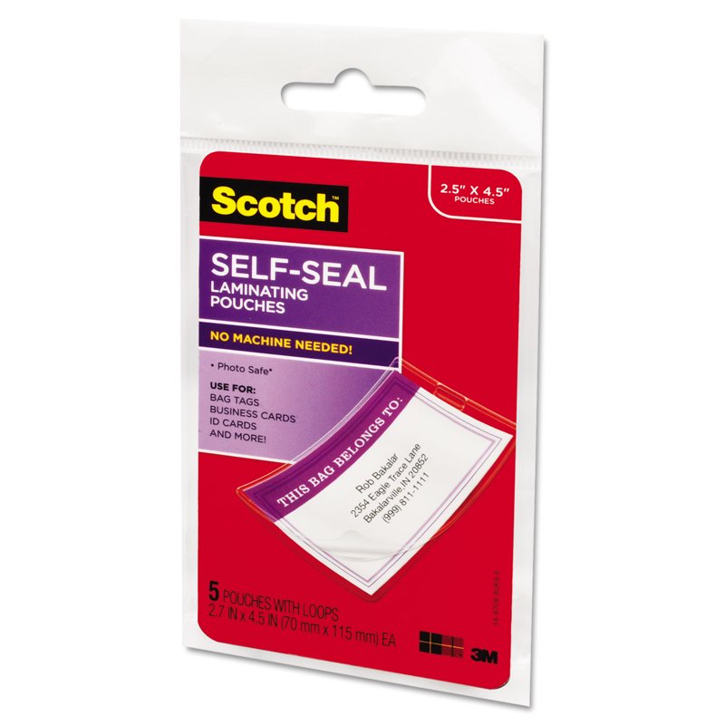 Self-Seal Laminating Pouches 2.81x4.5 Inch Clear 12.5 Mil 5 Pack
