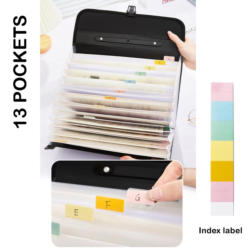 TRANBO 13-Pocket Expanding File Folder Organizer with Handle, A4/Letter, Black