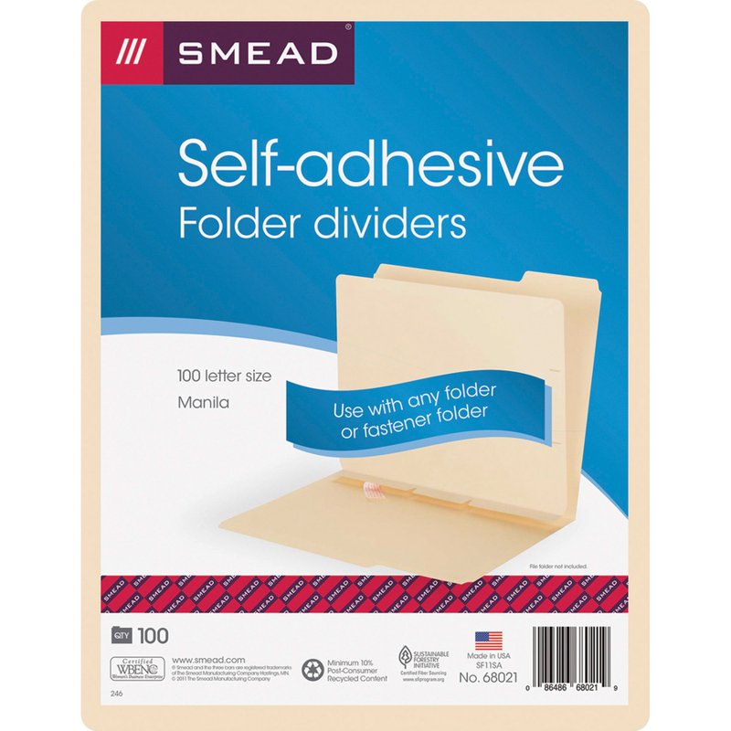 Self-Adhesive Manila Folder Dividers with Fastener - Letter Size, Pack of 100