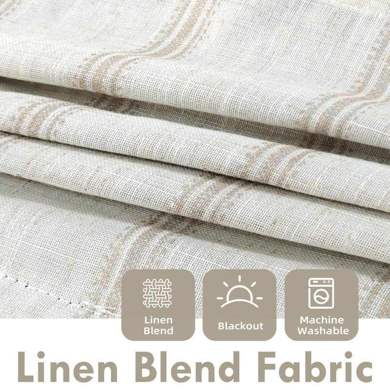 Farmhouse Linen-Lined Blackout Window Valance with Rod Pocket - Vertical Stripes, Multiple Sizes
