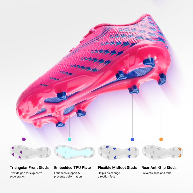 Dream Pairs Kids Soccer Cleats - High-Speed Lightweight Football Shoes, Hot Pink, 5