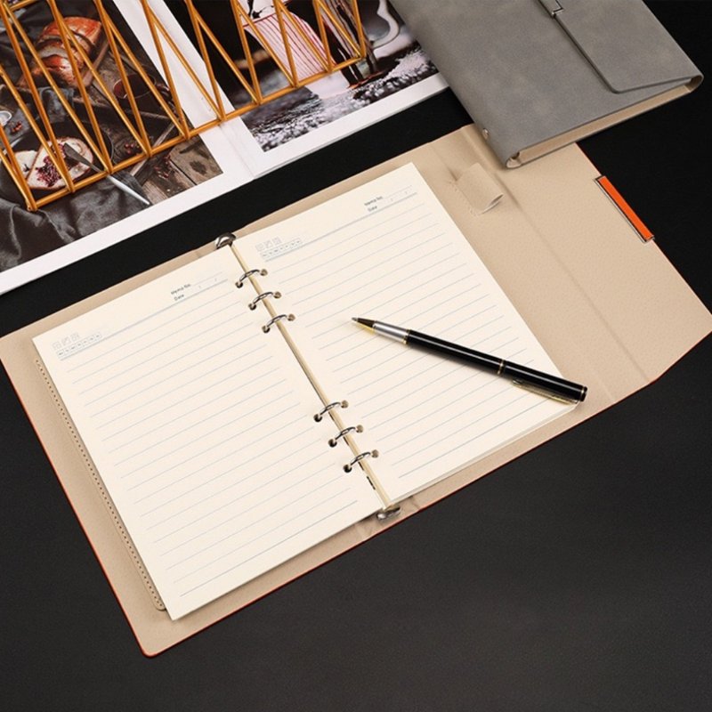 Refillable A5 Leather Notebook with Ring Binder, Card Holder & Pen Loop