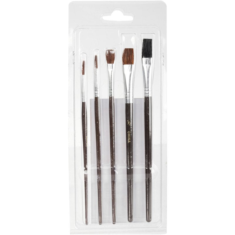 5-Piece Artist Paint Brush Set for Oils Watercolors Acrylics - Natural Bristles