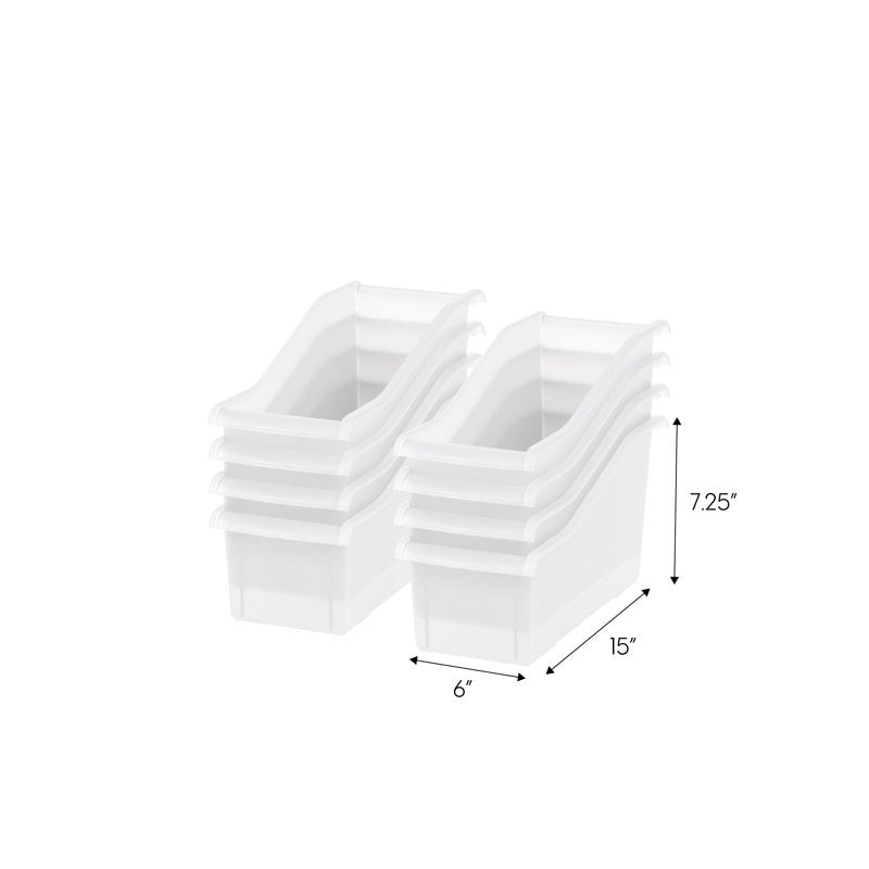 15-Inch Plastic Book Storage Bins Set of 8 - Clear Multi-Color Connectors
