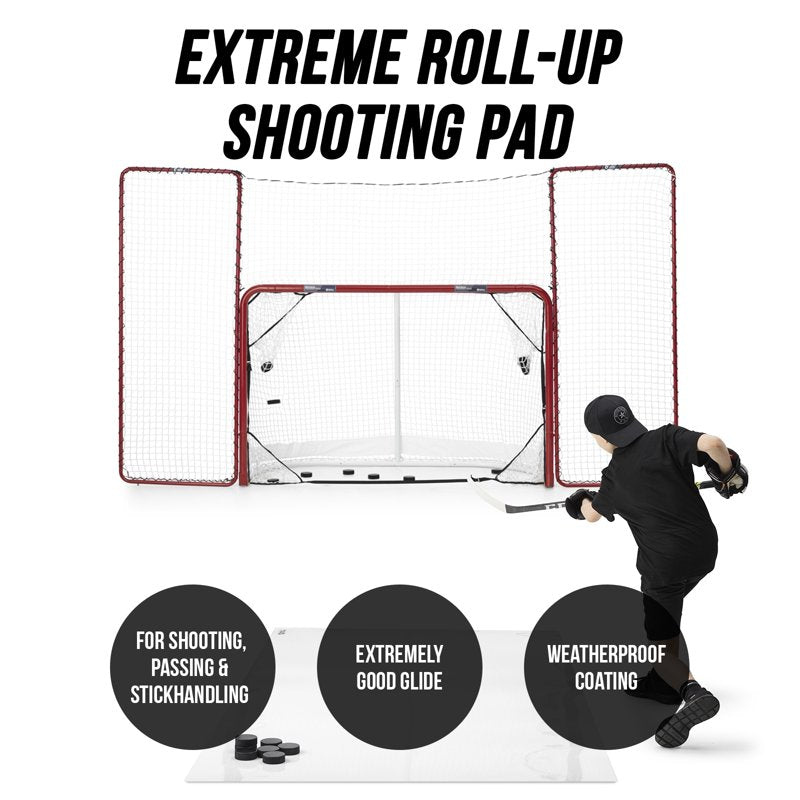 Hockey Passing Trainer Kit with Shooting Pad and Puck Rebounder - XL 4.5x10 ft