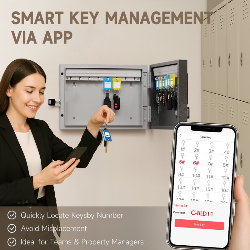 Smart Wall Mount Key Lock Box with Multiple Access Methods - Durable Steel