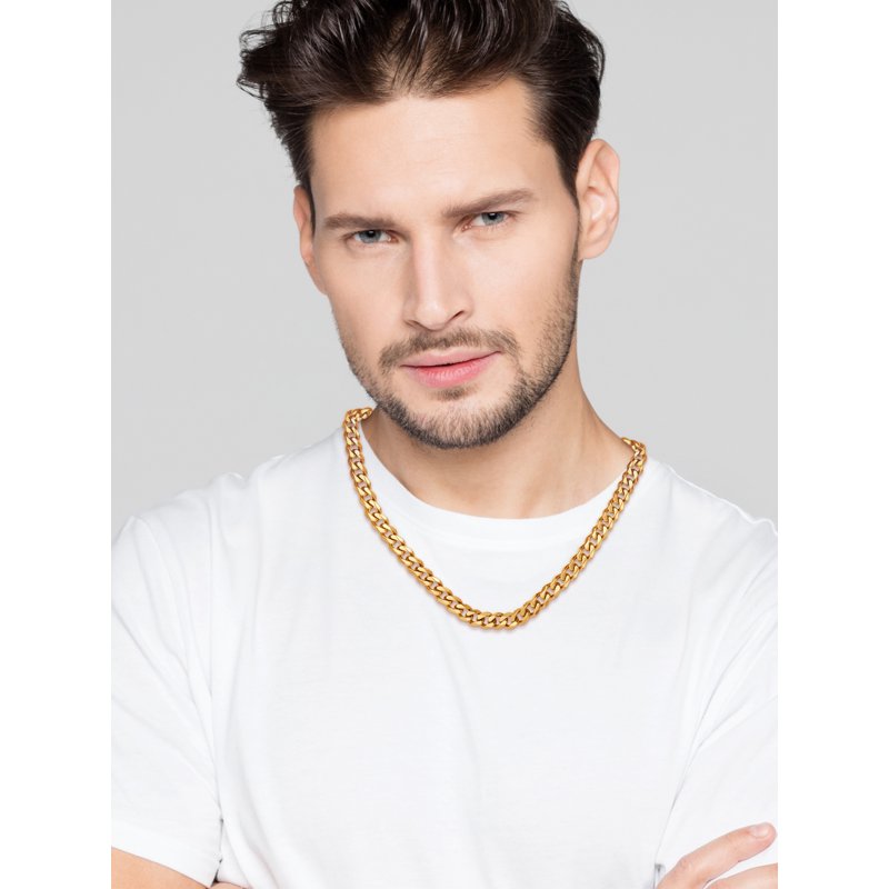 Men's 20-Inch Gold Plated Stainless Steel Curb Chain Necklace