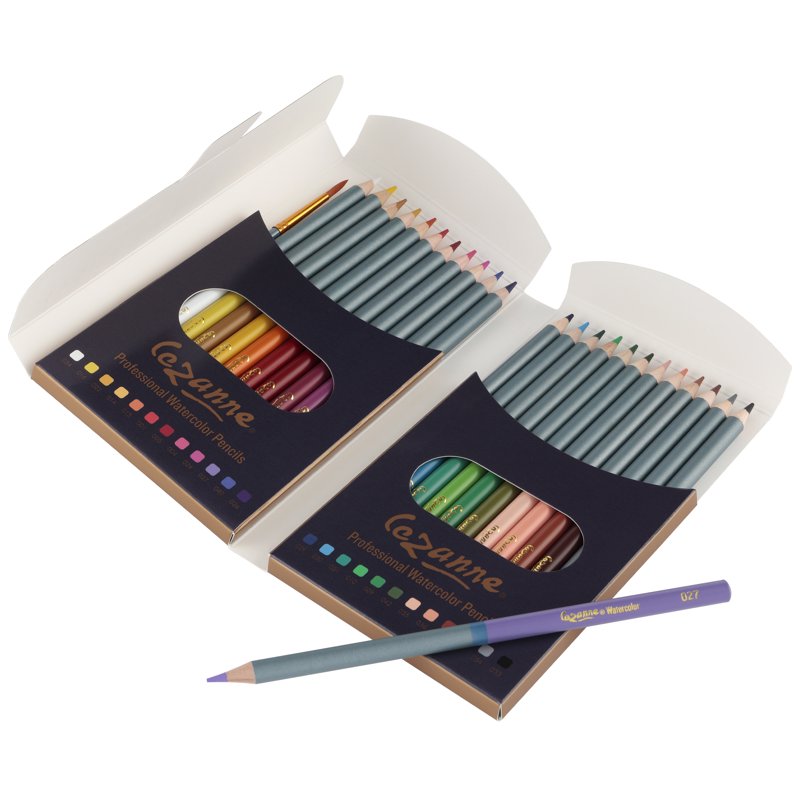 Watercolor Pencils Set with Sharpener and Brush - 24 Colors for Artists