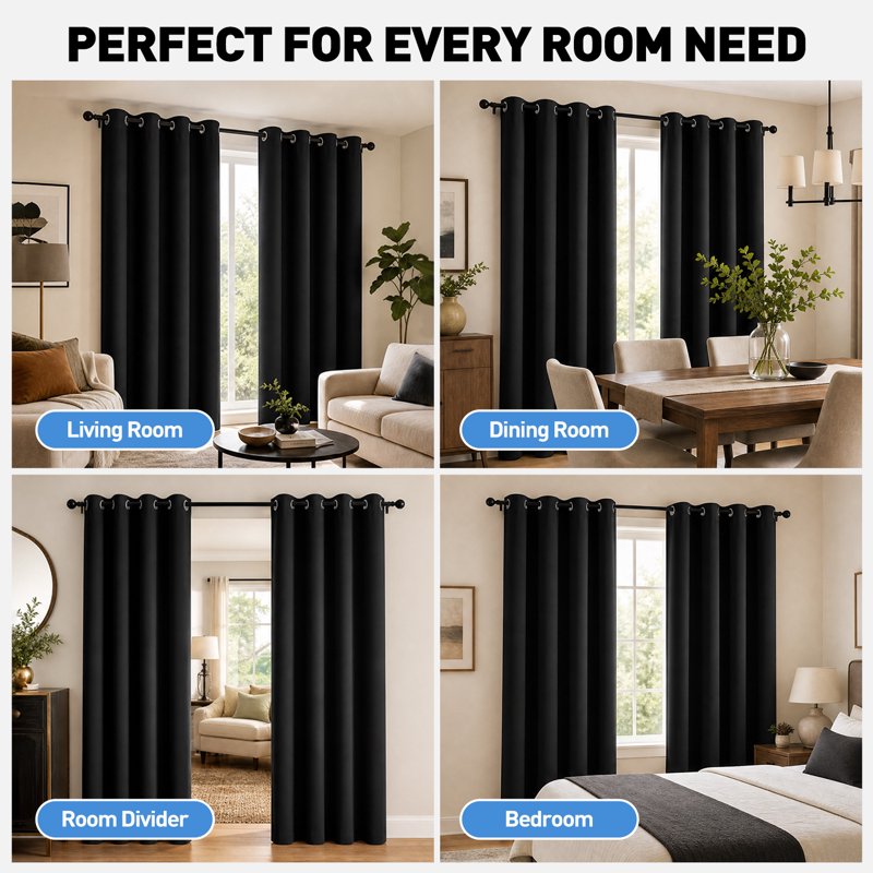 Blackout Curtains Set of 2 - Thermal Insulated Room Darkening Drapes for Bedroom & Living Room