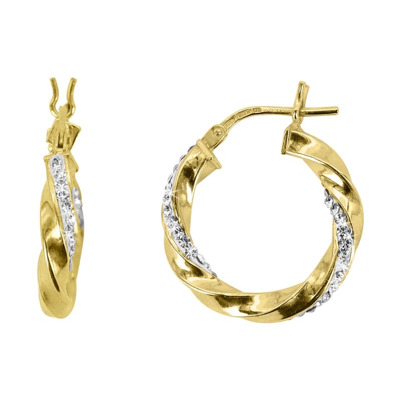 14K Gold Plated Crystal Hoop Earrings for Women - Twisted Round Style