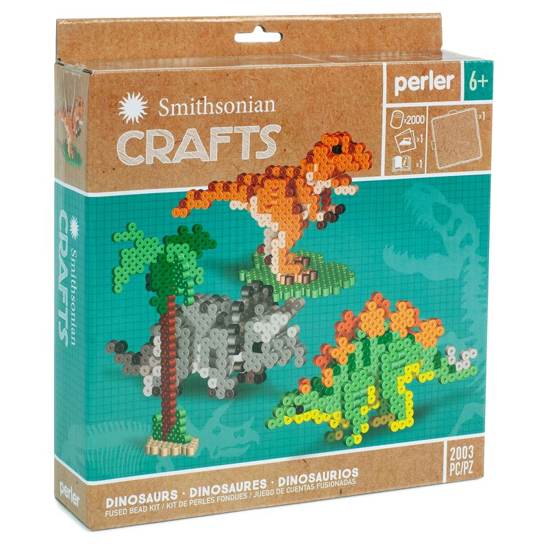 Dinosaurs Fused Bead Craft Kit for Kids - 3D Tyrannosaurus, Stegosaurus, Triceratops, 2000+ Beads