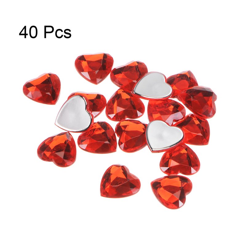 40 Pcs Acrylic Heart Rhinestones for Crafts and Jewelry Decoration, Flat Back Plastic Gems