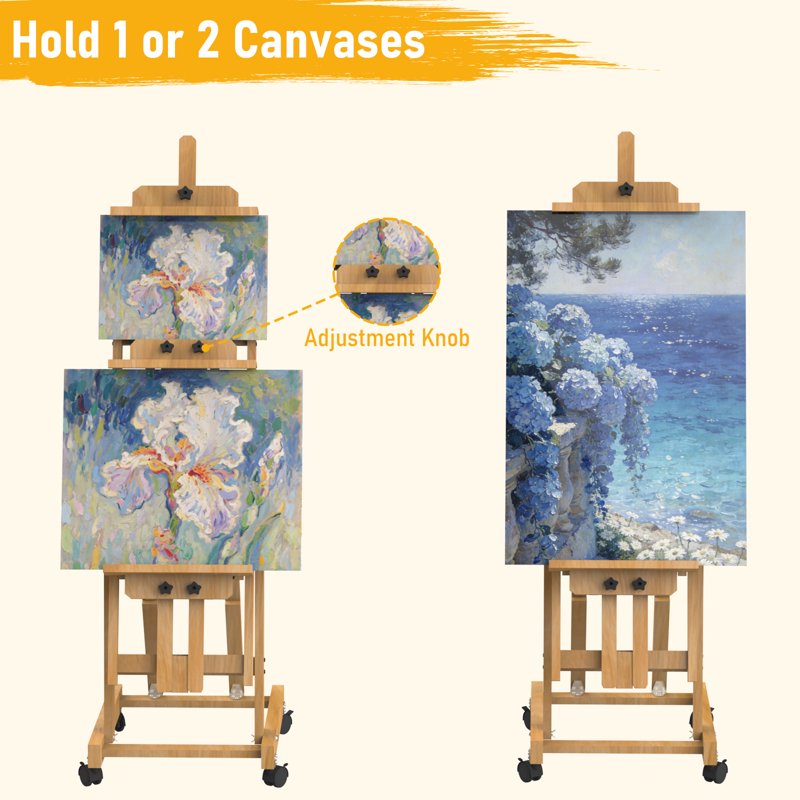 Large Adjustable Wooden Art Easel for Painting - Movable Studio Stand