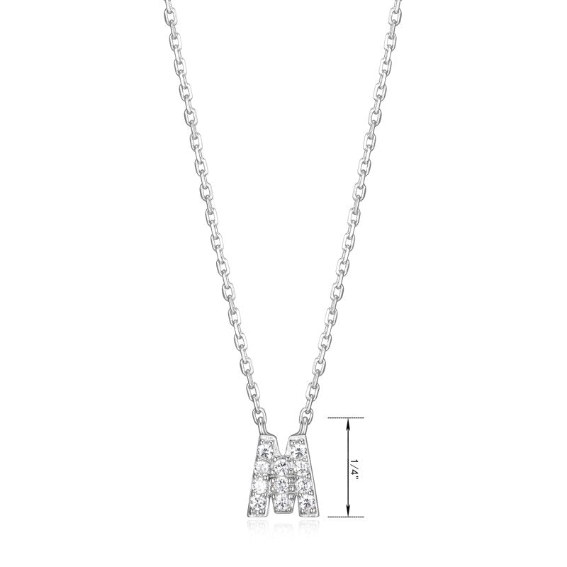 Women's Initial Letter CZ Necklace in Sterling Silver - 18 Inch Pendant