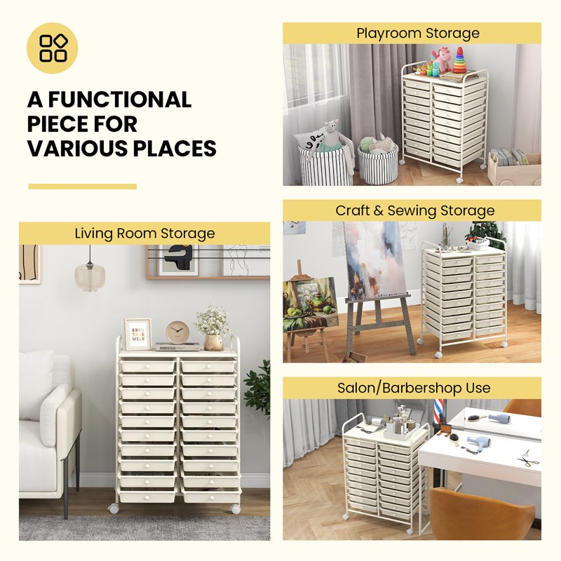 20-Drawer Rolling Storage Cart for Art Craft Organization White