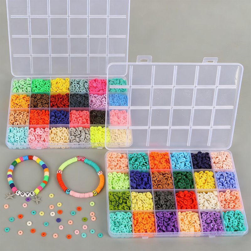 Polymer Clay Beads Kit 48 Colors 6mm Flat Heishi & Letter Beads for Jewelry Making