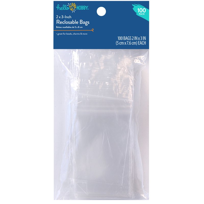 Clear Reclosable Poly Bags 2x3 Inches - Pack of 100 for Craft & Organization