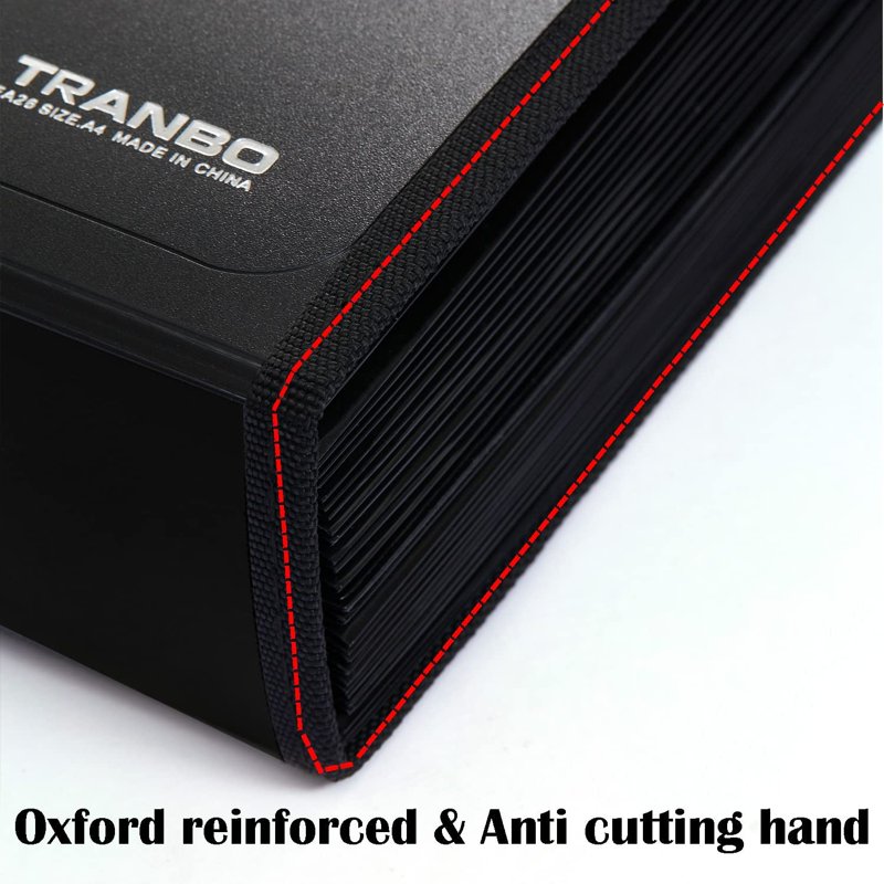 TRANBO 26-Pocket Accordion File Organizer, Letter Size/A4 - Black, With Durable Handle