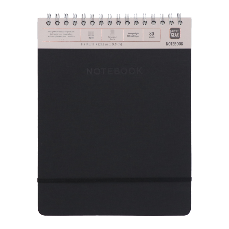 Spiral Leather-Like Notebook 8.5 x 11 Inches, 160 Pages, Black