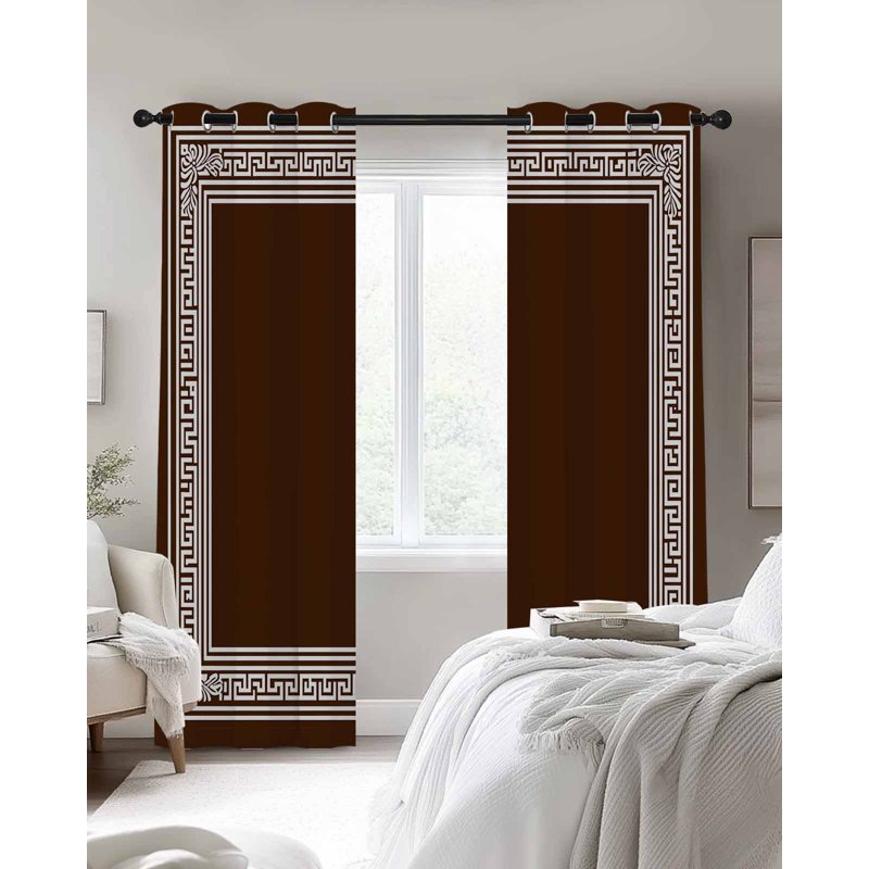 Blackout Curtains for Living Room & Bedroom - Geometric Greek Key Design, Insulated Grommet Drapes, 84 Inches Long