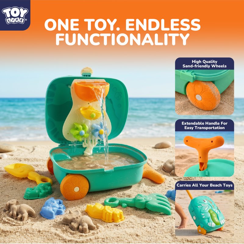 Kids Sand Toy Set with Rolling Luggage Water Play System and Molds