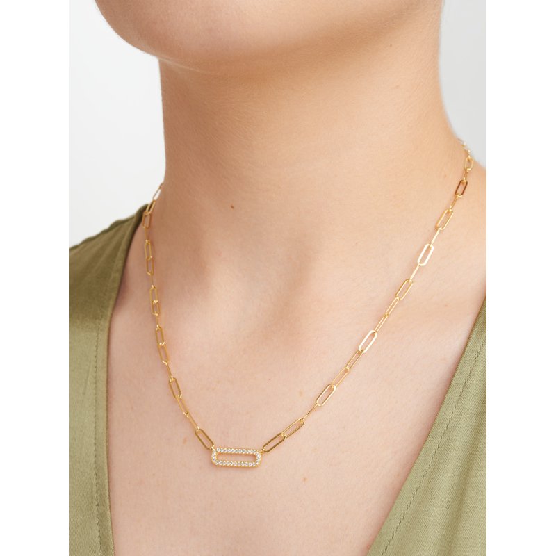 Cubic Zirconia Paperclip Necklace 18" in 18K Gold Over Sterling Silver for Women