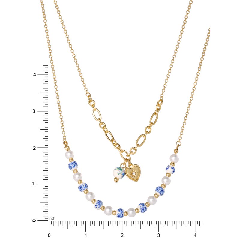 Layered Women's Flower and Heart Accent Necklace – Adjustable, Lightweight Jewelry