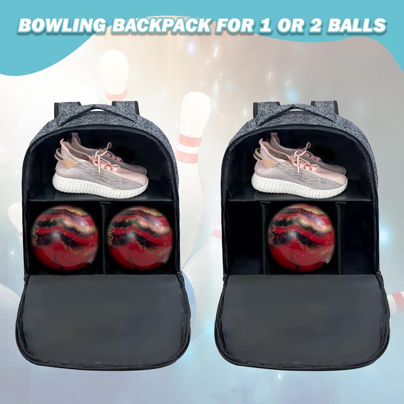 WOLT 2-Ball Bowling Backpack with Protective Foam & Shoe Compartment - HealthyGrey