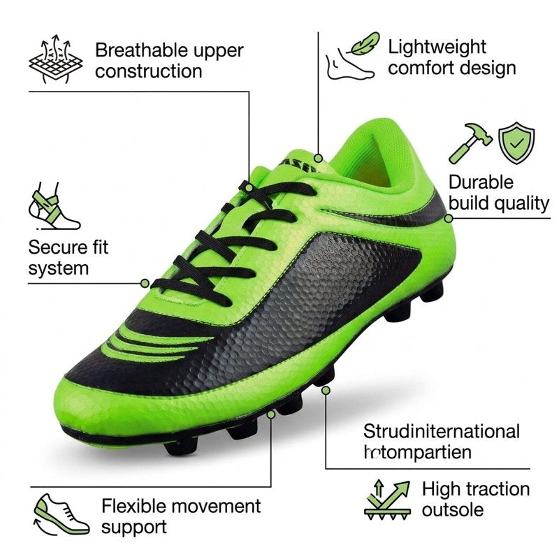 Vizari USA Infinity Kids Soccer Cleats – Lightweight, Durable Firm Ground Shoes, 9.5, Green/Black