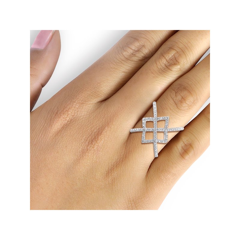 Sterling Silver Criss Cross Diamond Ring - Hypoallergenic 0.15 Carat White Diamonds