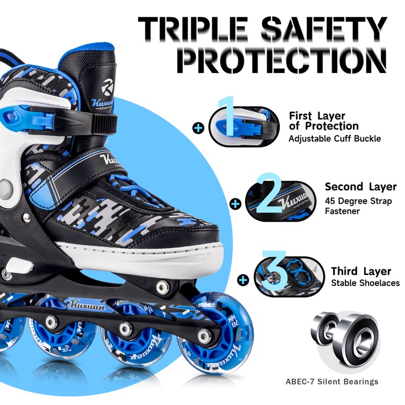 Adjustable Kids Inline Skates with Illuminating Wheels for Boys Girls & Women