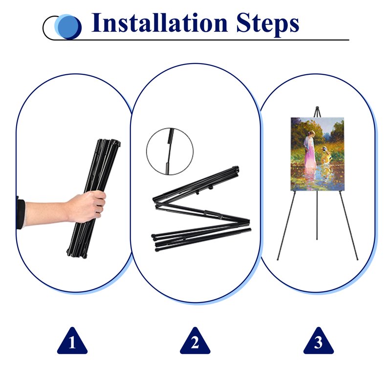 Portable Adjustable Metal Easel Stand for Sign, Painting & Display - 63 Inch Black