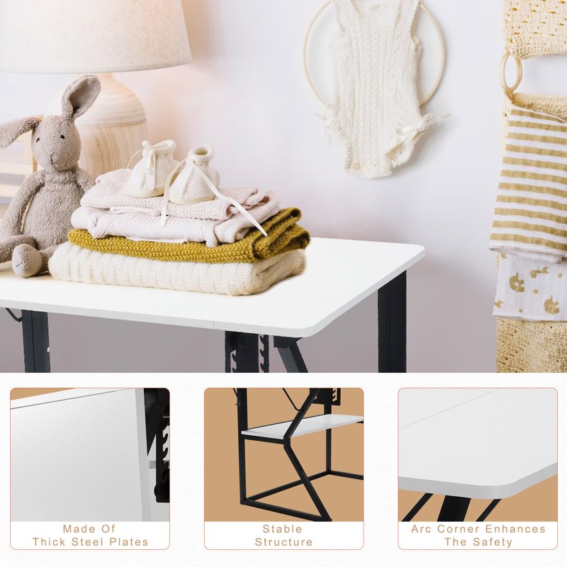 Large Sewing Table with Adjustable Platform & Storage Shelf - Vividwood