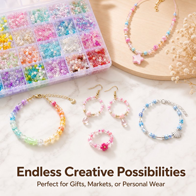 Glass Seed Beads Set with Storage Box - Assorted Pastel Tiny Beads for Jewelry Making
