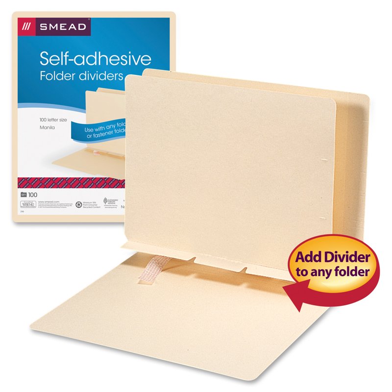 Self-Adhesive Manila Folder Dividers with Fastener - Letter Size, Pack of 100