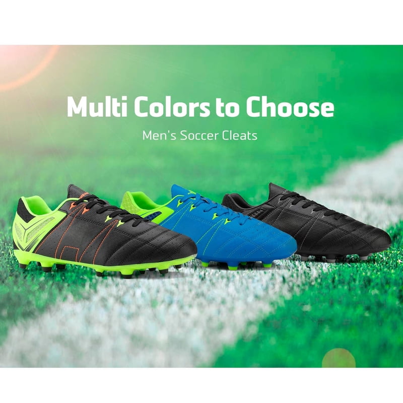 Burudani Men Soccer Cleats - Lightweight Field Shoes, 12, Black Lemon Green Red