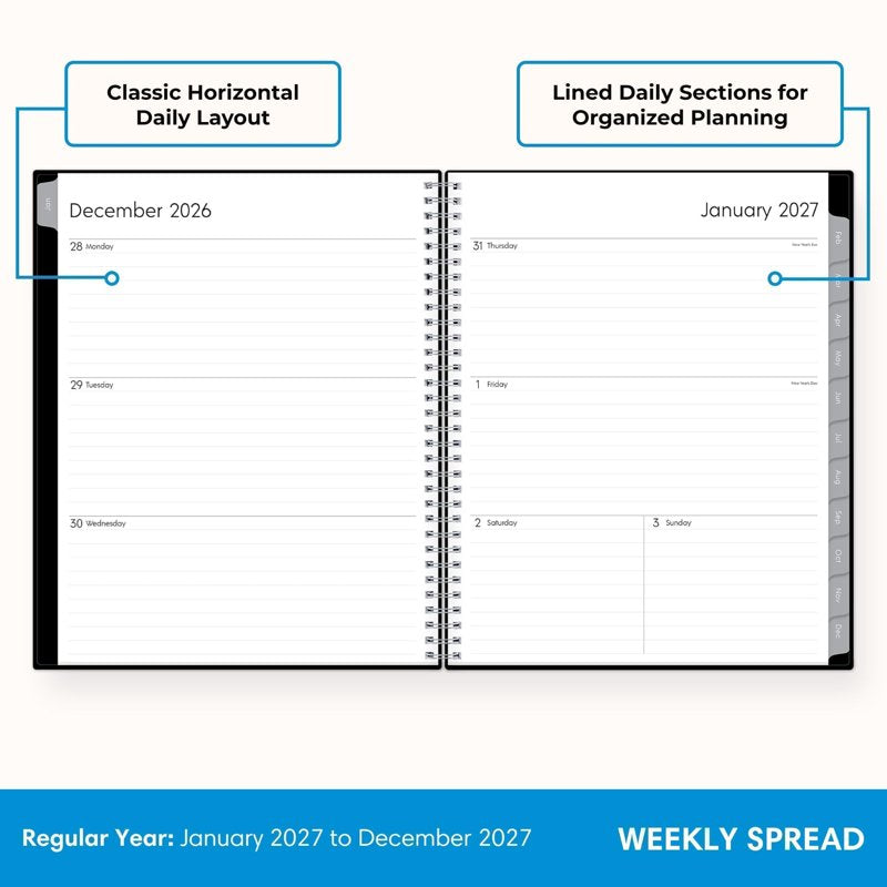 2027 Weekly & Monthly Planner Calendar - Flexible Cover, Wirebound, Laminated Tabs