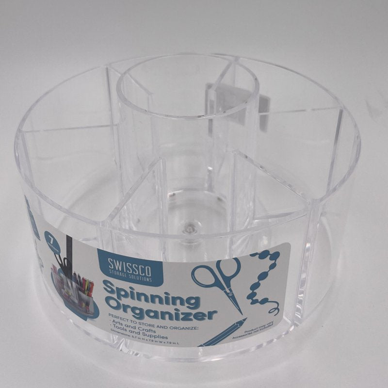Rotating Craft Storage Caddy Organizer with 7 Compartments - Clear
