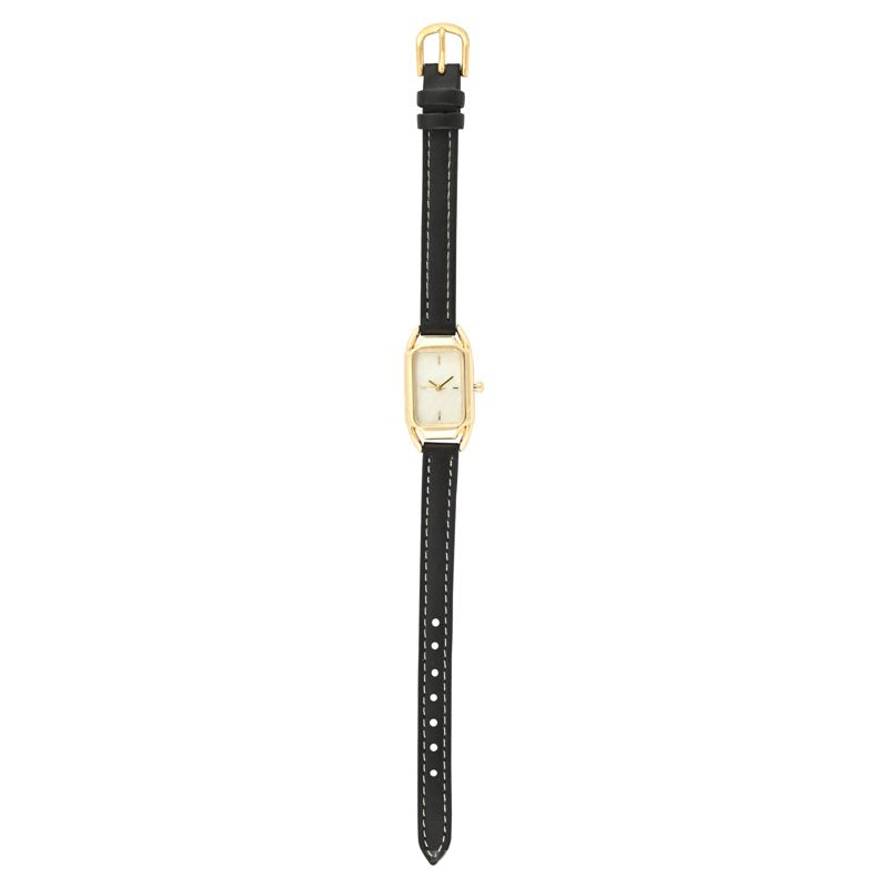 Ladies Goldtone Tank Case Watch with Black PU Strap - Time & Tru