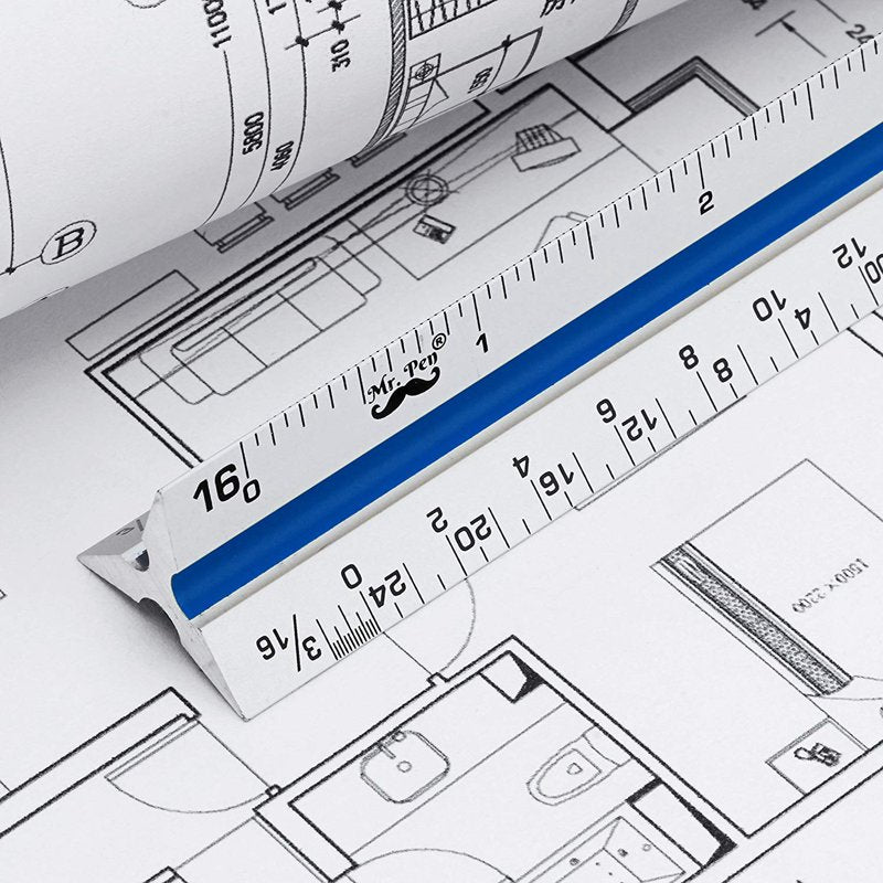 12-Inch Aluminum Architectural Scale Ruler for Drawing & Measuring