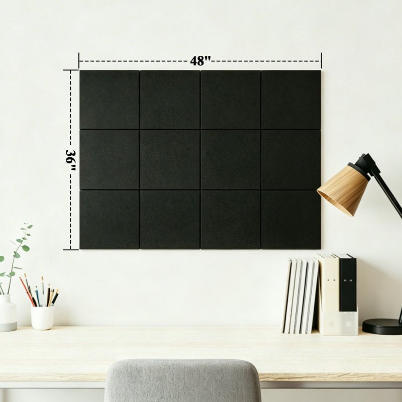 Modular Felt Bulletin Board Tiles Set - Self-Adhesive Cork Boards for Office & Home, 48x36 Inches, Black