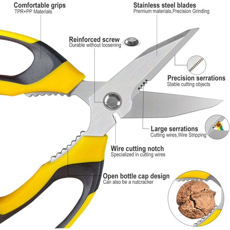 Yellow 8-Inch Heavy Duty Scissors with Protective Cover – Stainless Steel Serrated Shears