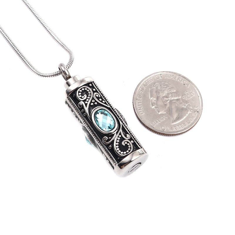 Stainless Steel Cremation Necklace with Rhinestones - Keepsake Pendant for Ashes, Purple & Blue Variants