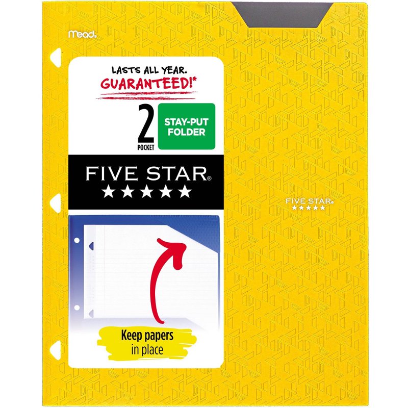 2-Pocket Plastic Folder with Stay-Put Tabs - Yellow