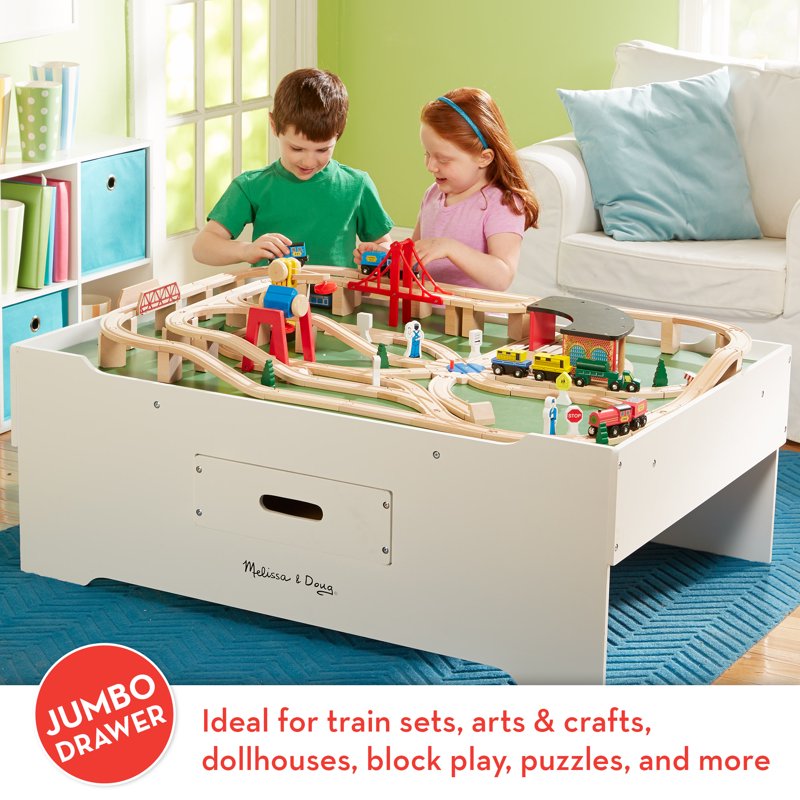 Kids Storage Multi Activity Play Table - Wooden Train & Craft Table