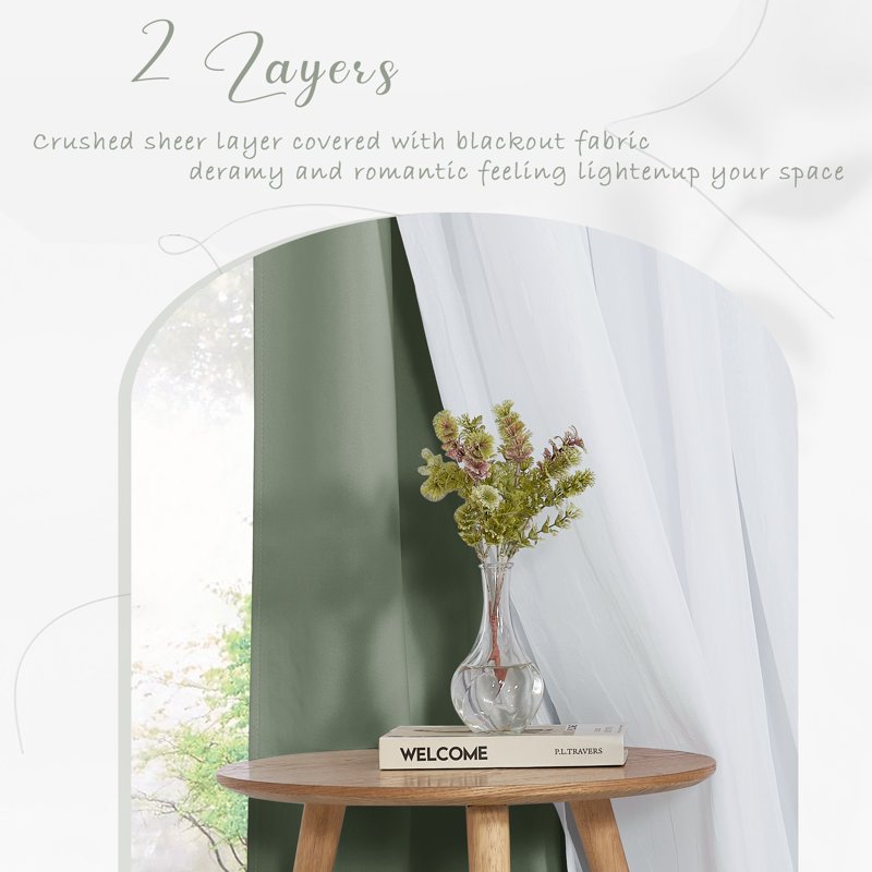 Blackout Double Layer Curtains with Sheer for Living Room Privacy, Room Darkening, 2 Panels