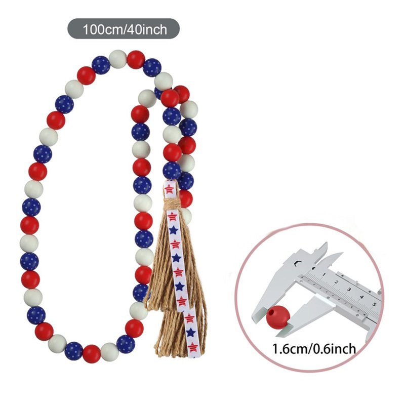 Patriotic Wood Bead Garland for 4th of July Memorial Day and Independence Day Decor